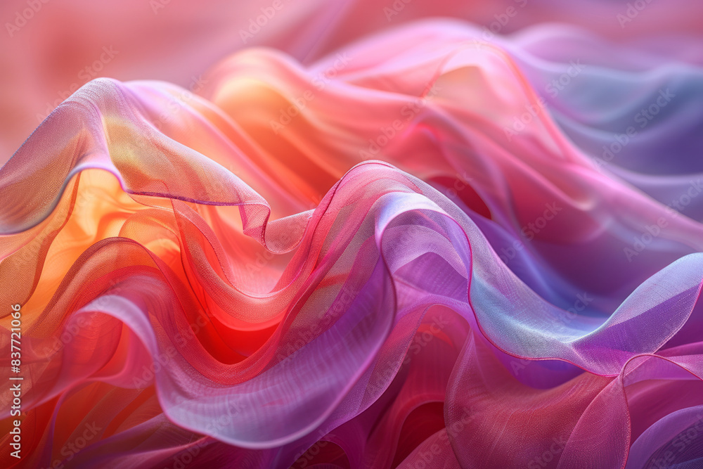 Poster abstract flowing curves with gradients that blend from pinks to oranges, creating a warm and invitin