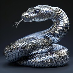 Fototapeta premium Metal spring handcraft anaconda with a long coiled body and detailed scales