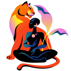 African woman with a big lion