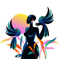 African woman with birds