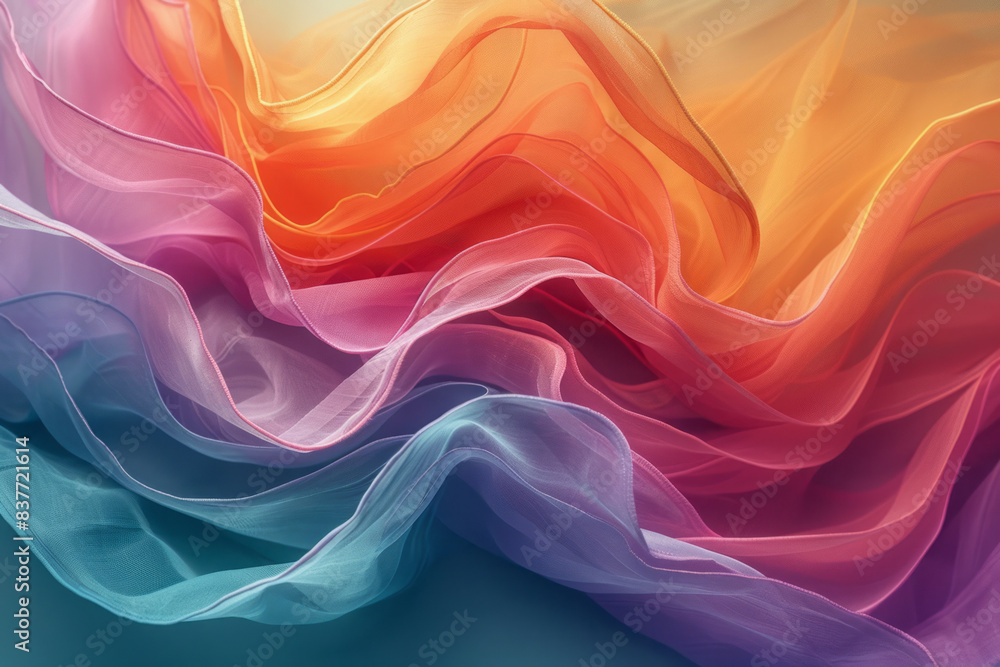 Poster flowing waves with gradient curves in bold, contrasting colors, creating a dynamic and eye-catching 