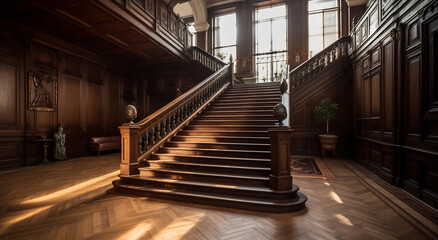 Classic Carved Wooden Staircase in Traditional Home