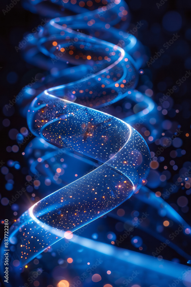 Poster a mobius strip with luminescent beads that create an illusion of continuous movement in the dark,