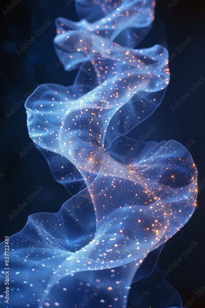 Poster a mobius strip of beads with each bead emitting a soft, pulsating glow, creating a calming effect in