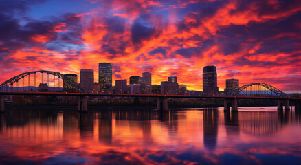Naklejka premium Vibrant City Skyline at Sunset