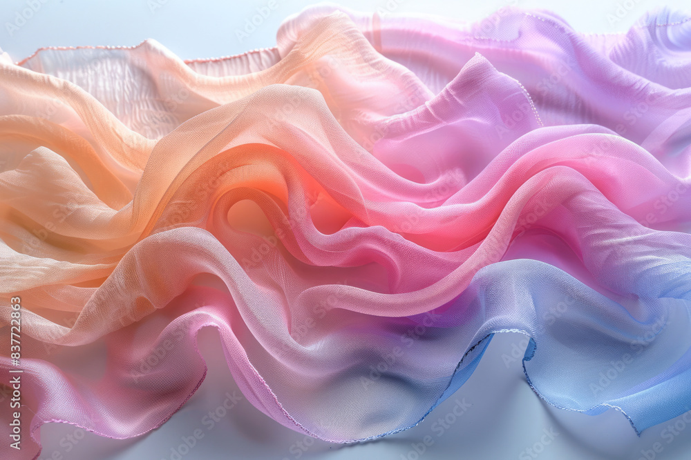 Poster a mesh wave pattern with soft, pastel colors undulating smoothly across a light background,