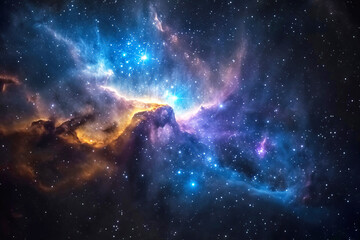 Deep space with nebulae, star galaxies. Astronomical universe colored landscape. AI generated.