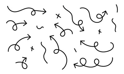 Arrows big black set icons. Arrow icon. Arrow vector collection. Arrow. Cursor. Doodle hand drawn arrows, isolated with white background.