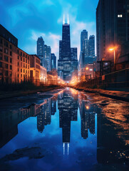 Obraz premium Urban Skyline Reflection at Dusk