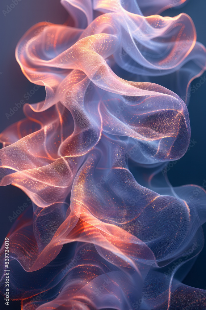 Poster a mesh wave pattern with pastel hues and a subtle, glowing effect, creating a serene atmosphere,