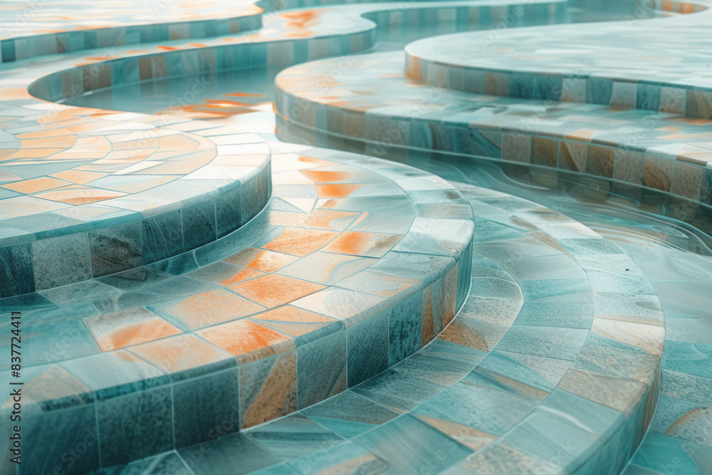 Poster Undulating grid patterns with soft, harmonious colors, creating a soothing visual effect,