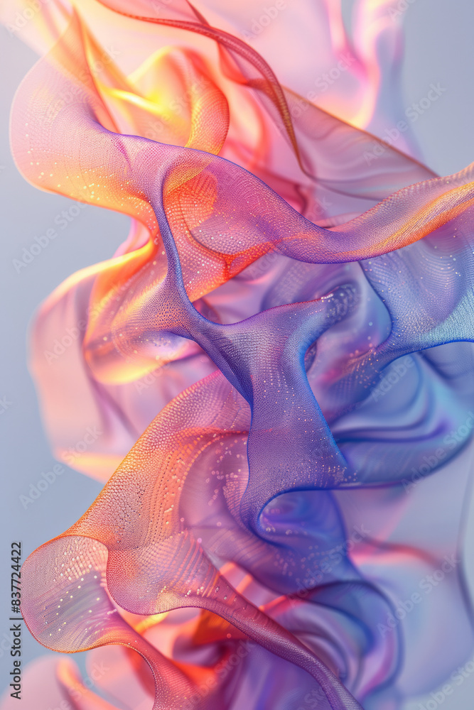 Poster a mesh wave pattern with pastel gradients and a subtle, glowing highlight, enhancing the sense of de
