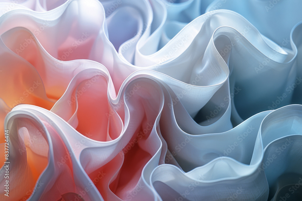 Poster Abstract grid patterns with gentle, flowing waves in soft, muted tones, creating a calming and peaceful design,