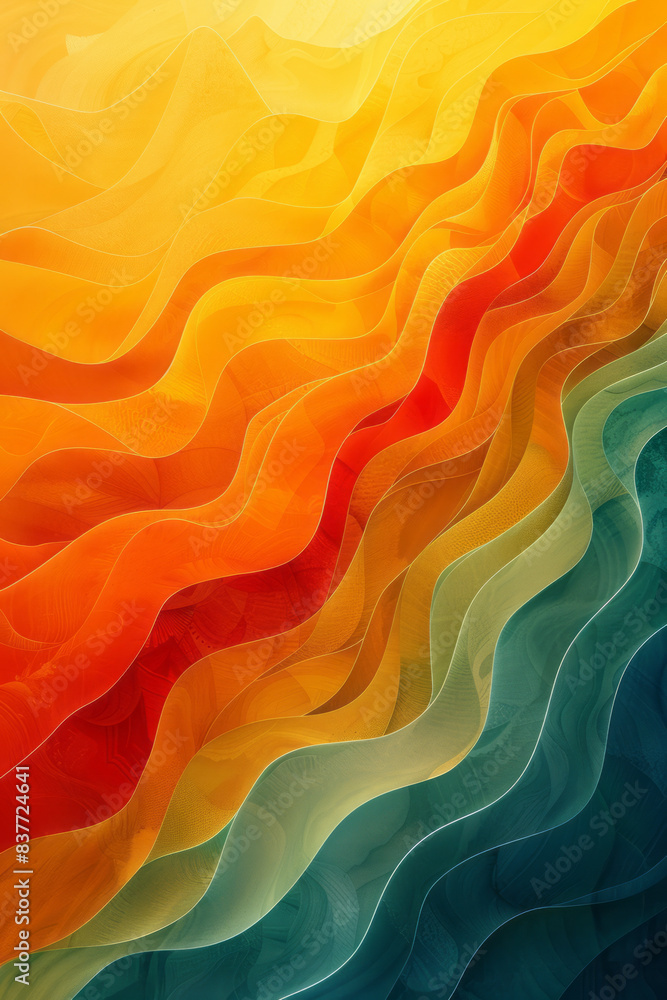 Poster A design featuring parallel lines with undulating waves, with a gradient shifting from yellow to orange,