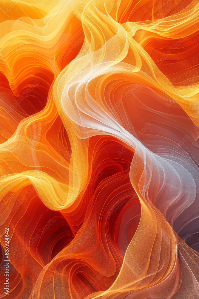 Poster a design featuring parallel lines with undulating waves, with a gradient shifting from yellow to ora