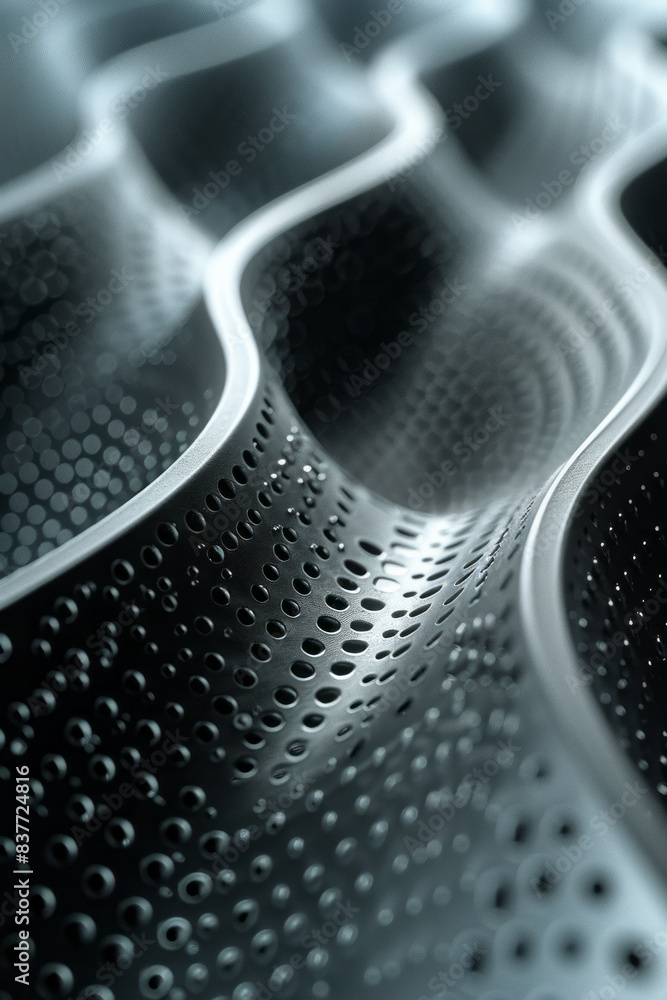 Poster A close-up of parallel lines creating wave patterns, with a soft gradient moving from light grey to charcoal,