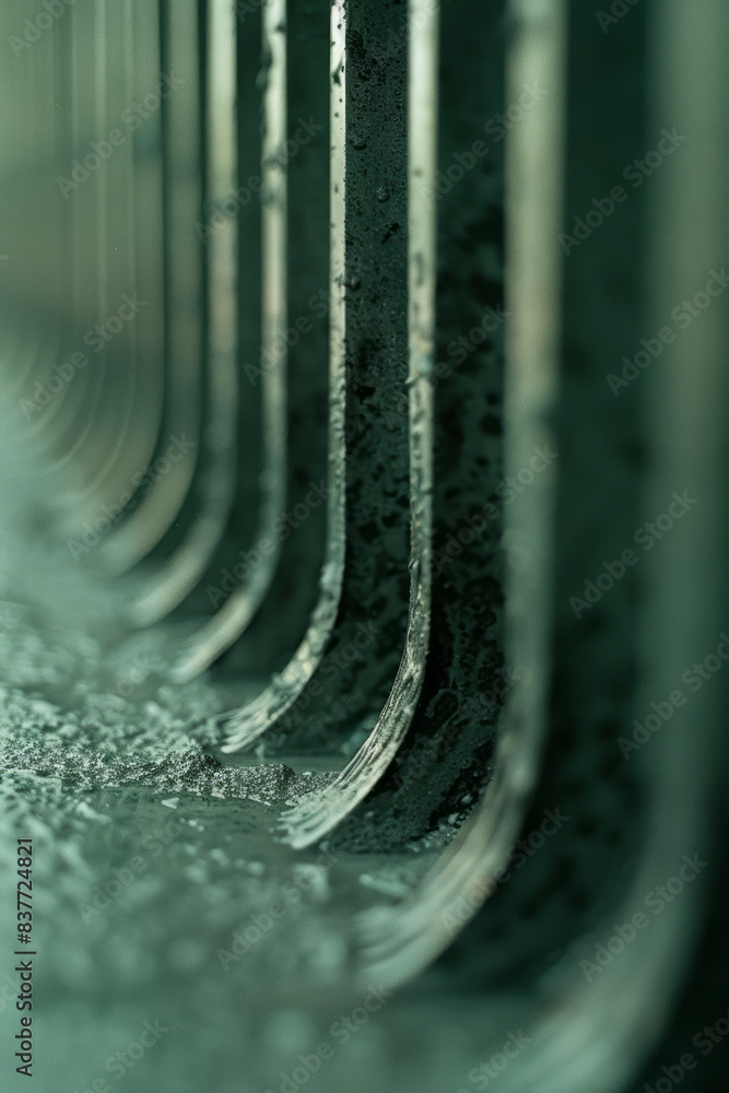 Poster A close-up of parallel lines creating wave patterns, with a soft gradient moving from light grey to charcoal,