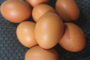 Fresh raw chicken eggs are placed in rows. Cover with tissue and water. in cardboard containers. Chicken eggs are healthy for the body. high nutritional value