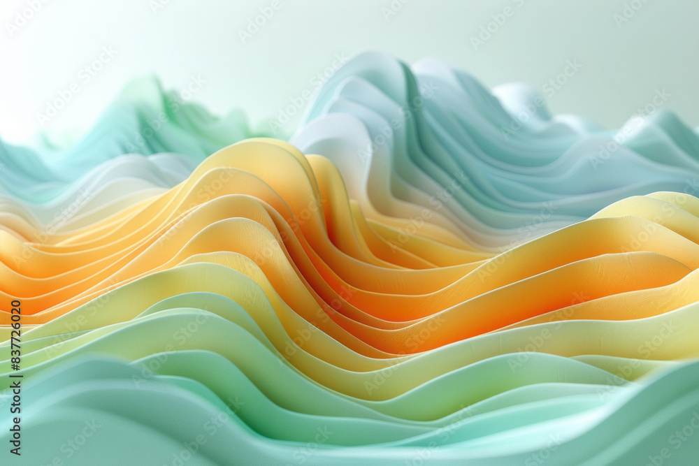 Poster a design featuring waves of parallel lines with a subtle gradient from light green to pale yellow,