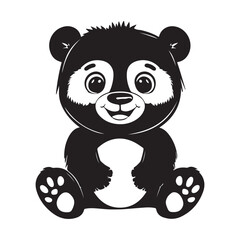 Cute simple panda bear design, black vector illustration on white background
