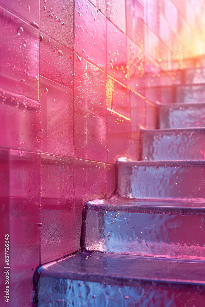 Poster gradient rectangles layered to create a mirrored effect, transitioning from pink to lavender,