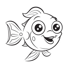 Cute simple fish icon design, black vector illustration on white background