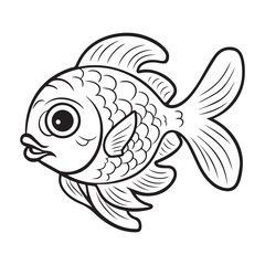 Cute simple fish icon design, black vector illustration on white background