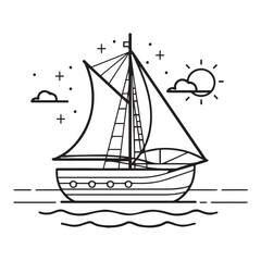 Cute simple ship icon design, black vector illustration on white background