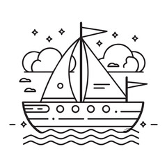 Cute simple ship icon design, black vector illustration on white background