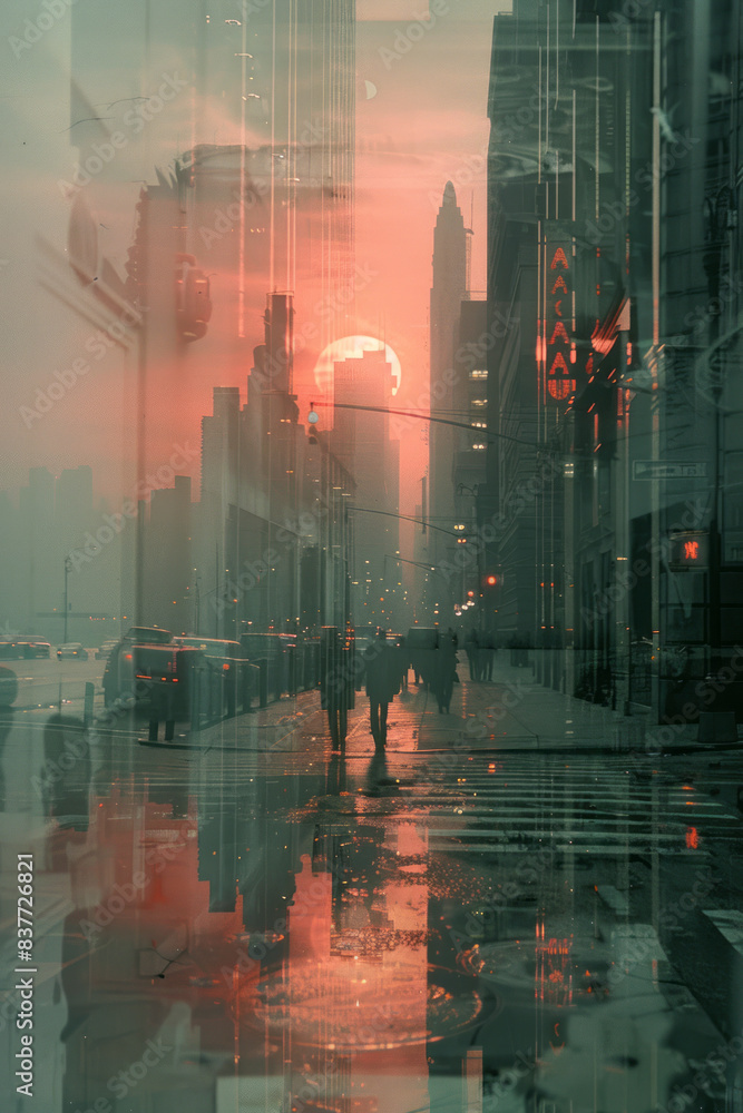 Leinwandbilder Layered gradient rectangles in monochromatic shades of grey, creating a subtle reflection effect,