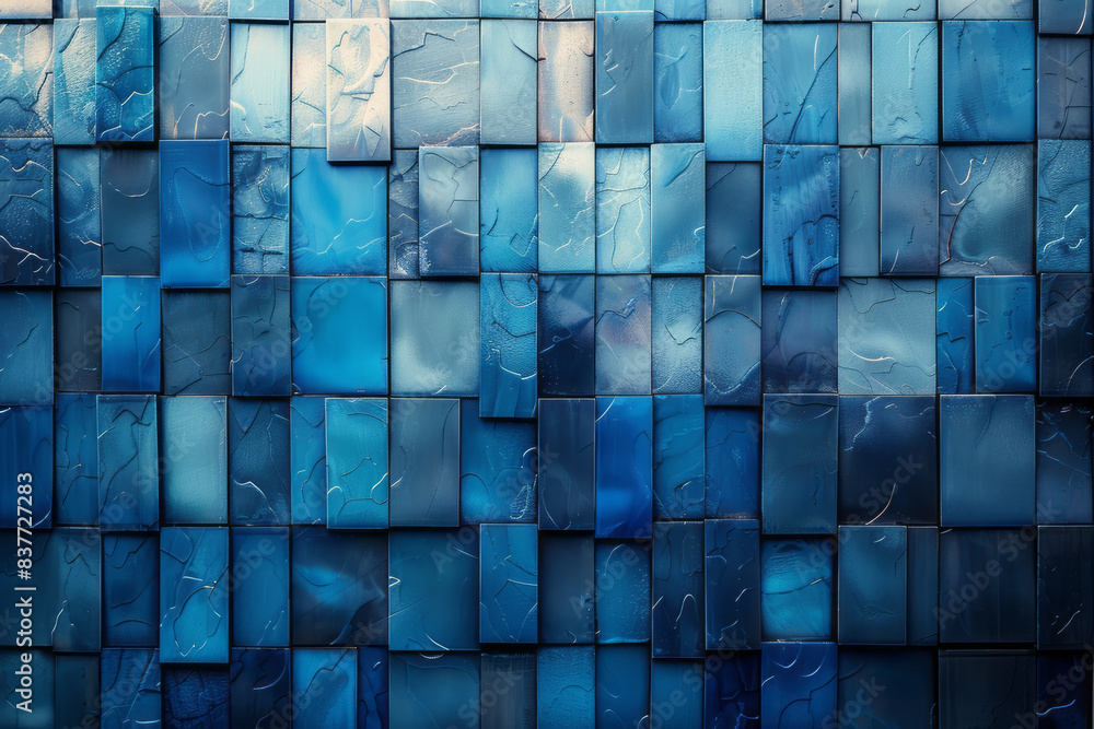 Aufkleber Stacked gradient rectangles in shades of blue, creating a reflective layered pattern,
