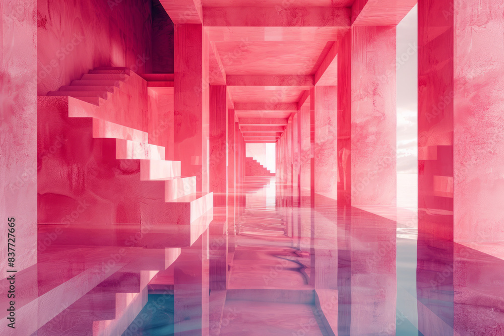 Aufkleber gradient rectangles in shades of pink, layered to create a mirrored composition,