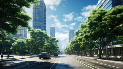 Obraz premium Vibrant Urban Street with Greenery