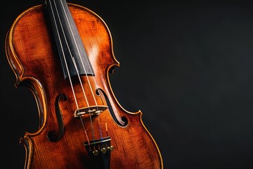Fototapeta premium Body of a violin with black gradient background isolated. Horizontal composition.