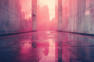 Gradient rectangles in shades of pink, layered to create a mirrored composition,