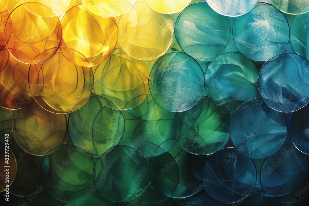 Leinwandbilder a design of overlapping gradient glass circles with shades shifting from green to blue, creating ref