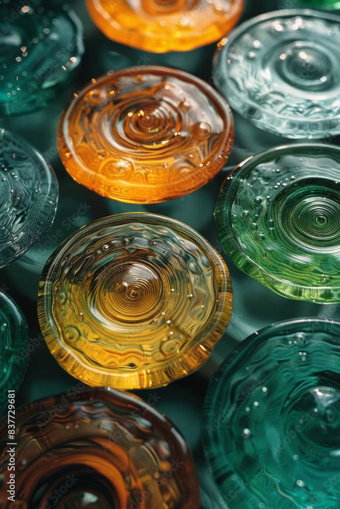 Poster abstract gradient circles made of glass, with a transition from yellow to green, creating harmonious