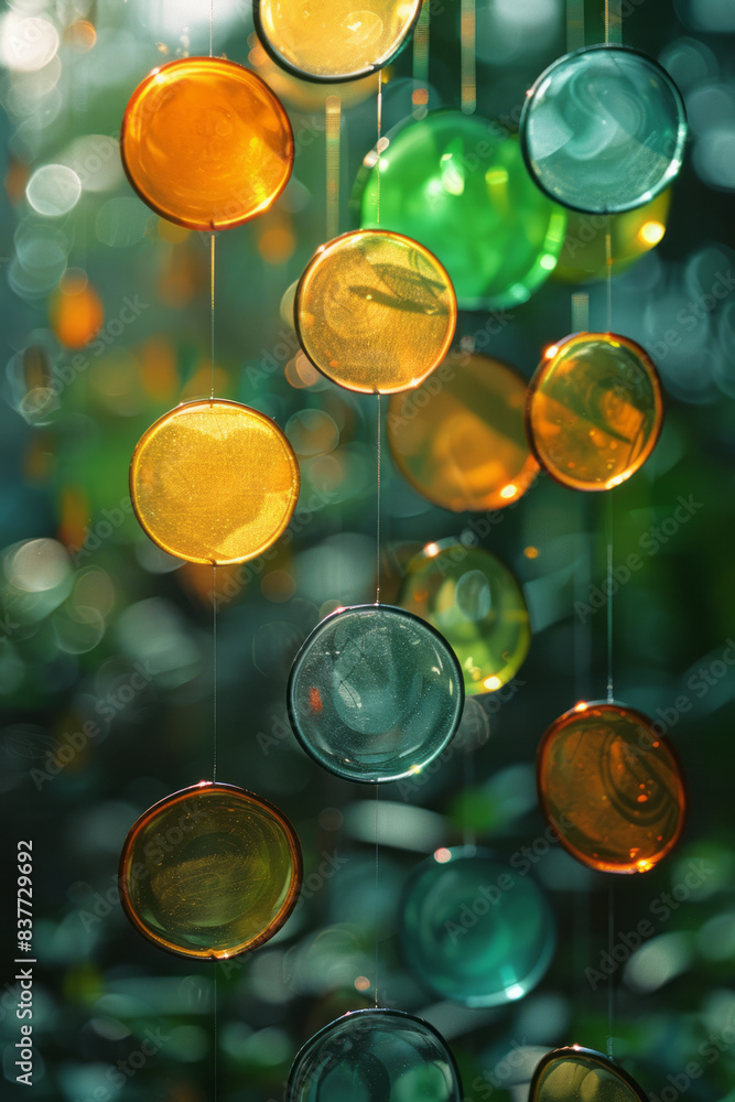 Poster abstract gradient circles made of glass, with a transition from yellow to green, creating harmonious