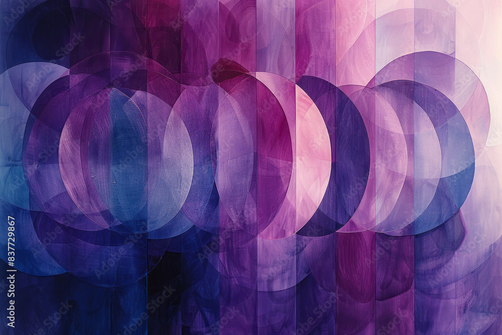 Poster glass circles with gradients from lavender to violet, reflecting harmoniously in an abstract composi