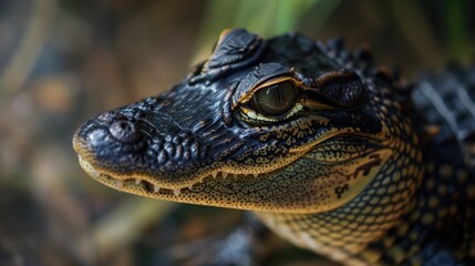  Close up image of a baby alligator.