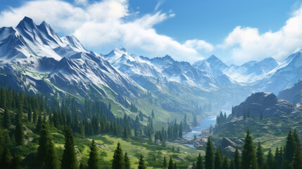 Fototapeta premium Breathtaking Mountain Valley Landscape Panorama