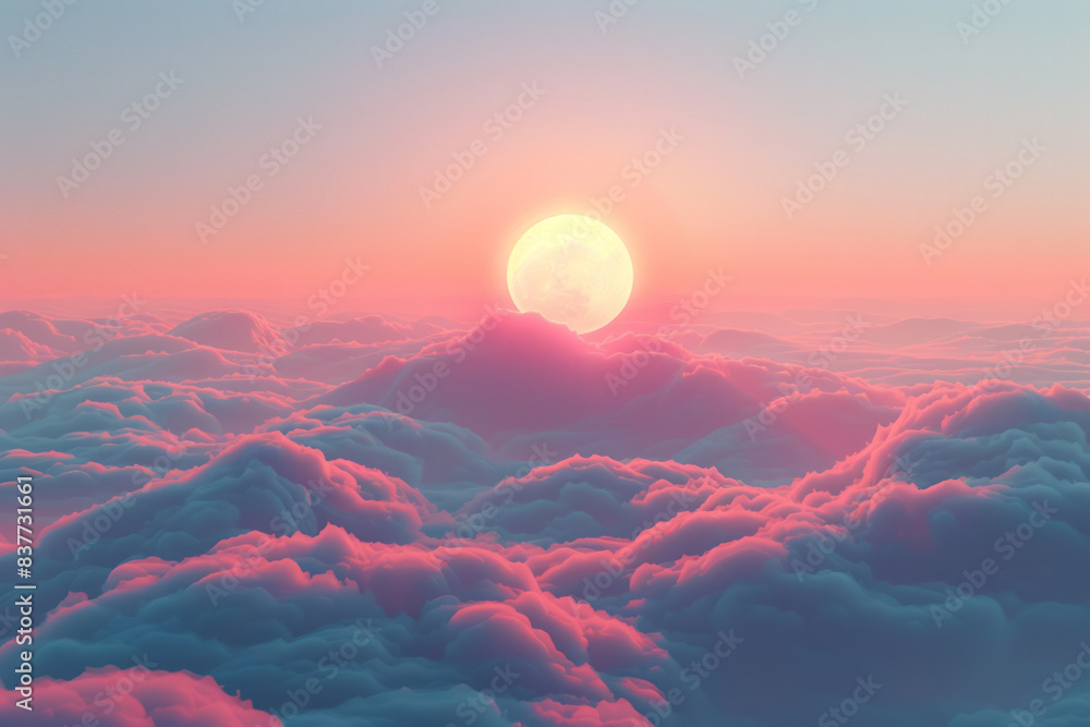 Poster a radiant orb floating in a sea of soft, pastel-colored clouds, creating a dreamy atmosphere,