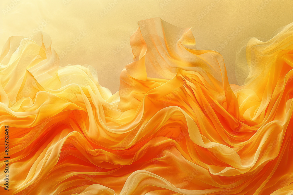 Poster elegant waves of thin lines in a gradient of yellow and orange, flowing gracefully across the image,
