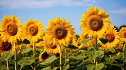 Fototapeta premium Sunny Sunflower Field Basking Under Blue Skies