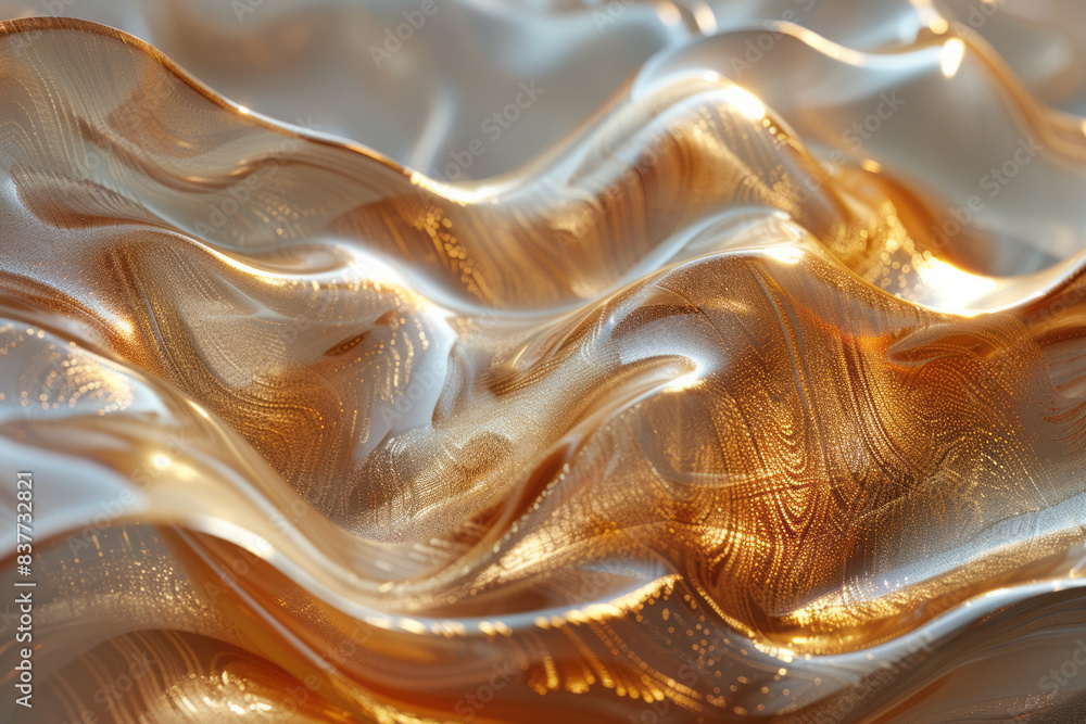 Aufkleber abstract linear waves in shades of gold and silver, intertwining gracefully to form a fluid design,