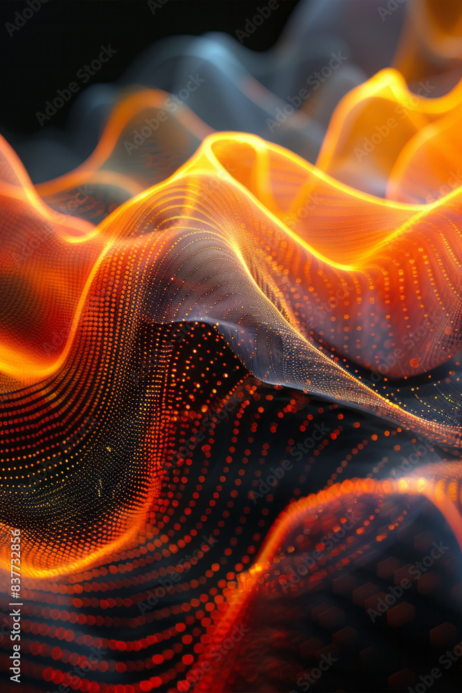 Poster Elegant waves of thin lines in a gradient of warm colors, creating a harmonious composition,
