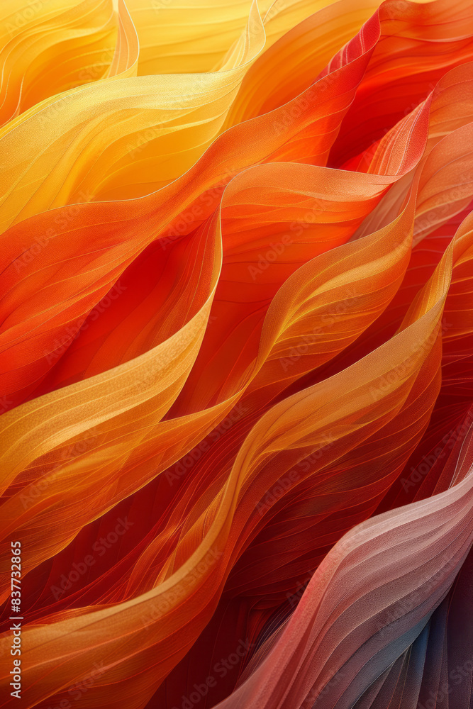 Poster Elegant waves of thin lines in a gradient of warm colors, creating a harmonious composition,