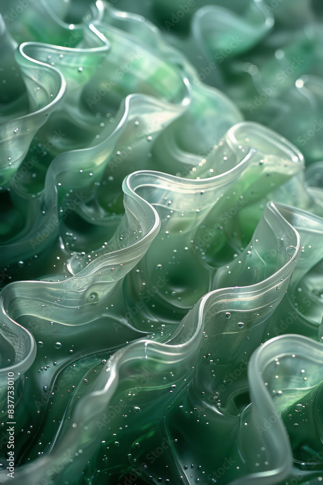Aufkleber an abstract design of linear waves in shades of green and turquoise, forming an elegant and fluid pa