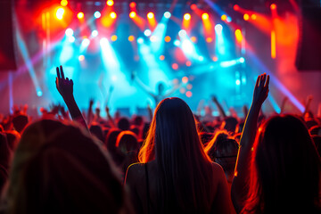 A woman is standing in a crowd of people
