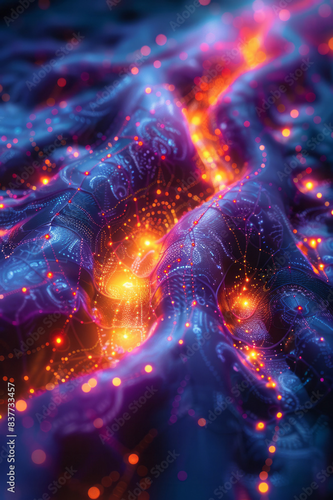 Poster a close-up of a neon-lit alien spacecraft, with glowing patterns and electric energy fields surround